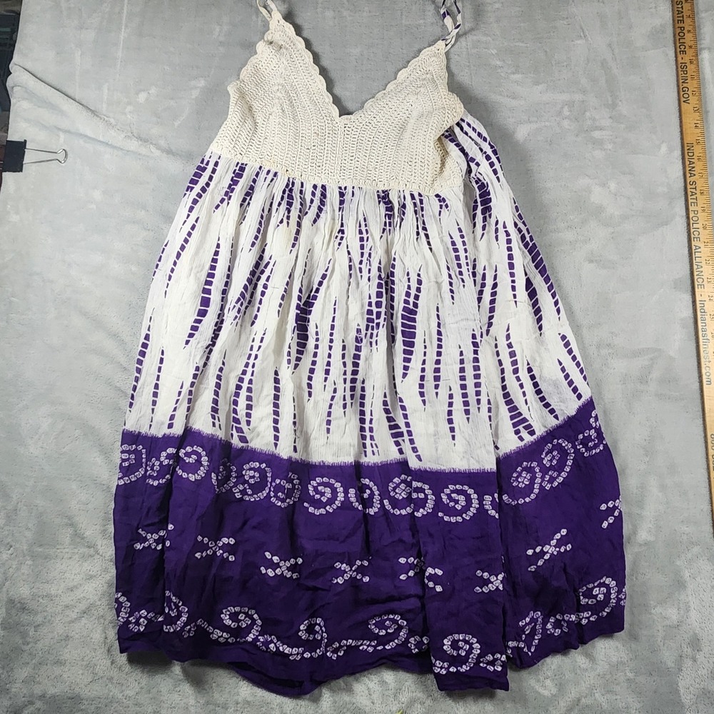 Charming Charlie Boho Sundress‎ Womens M White Purple Crochet Top Cottagecore